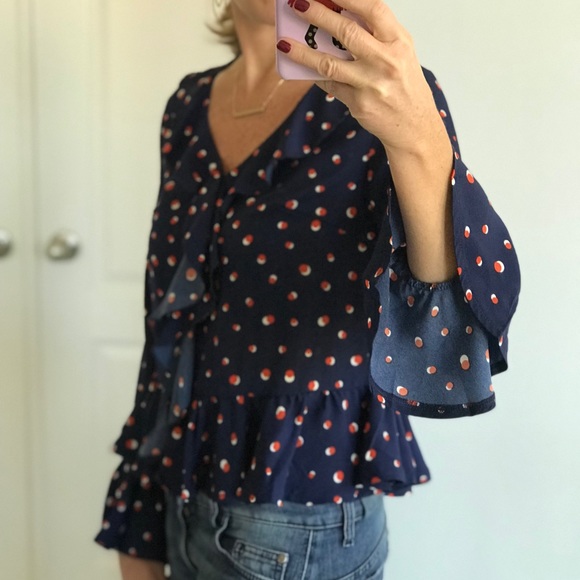 Navy Ruffle Front Top - Picture 4 of 5